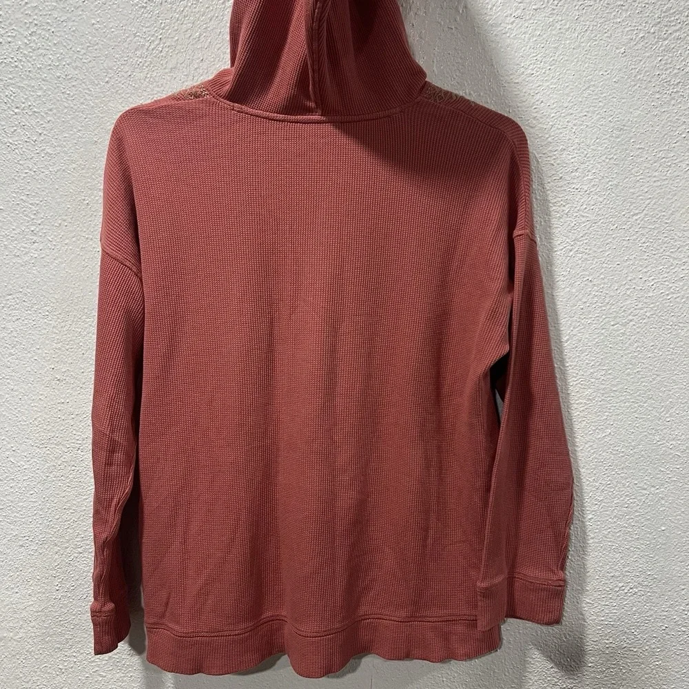 J. Jill Womens Sz M Embroidered Waffle Knit Pullover Drawstring Hoodie Dark Rose